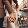 Un couple damoureux marchant face a lobjectif avec un gros plan sur les mains